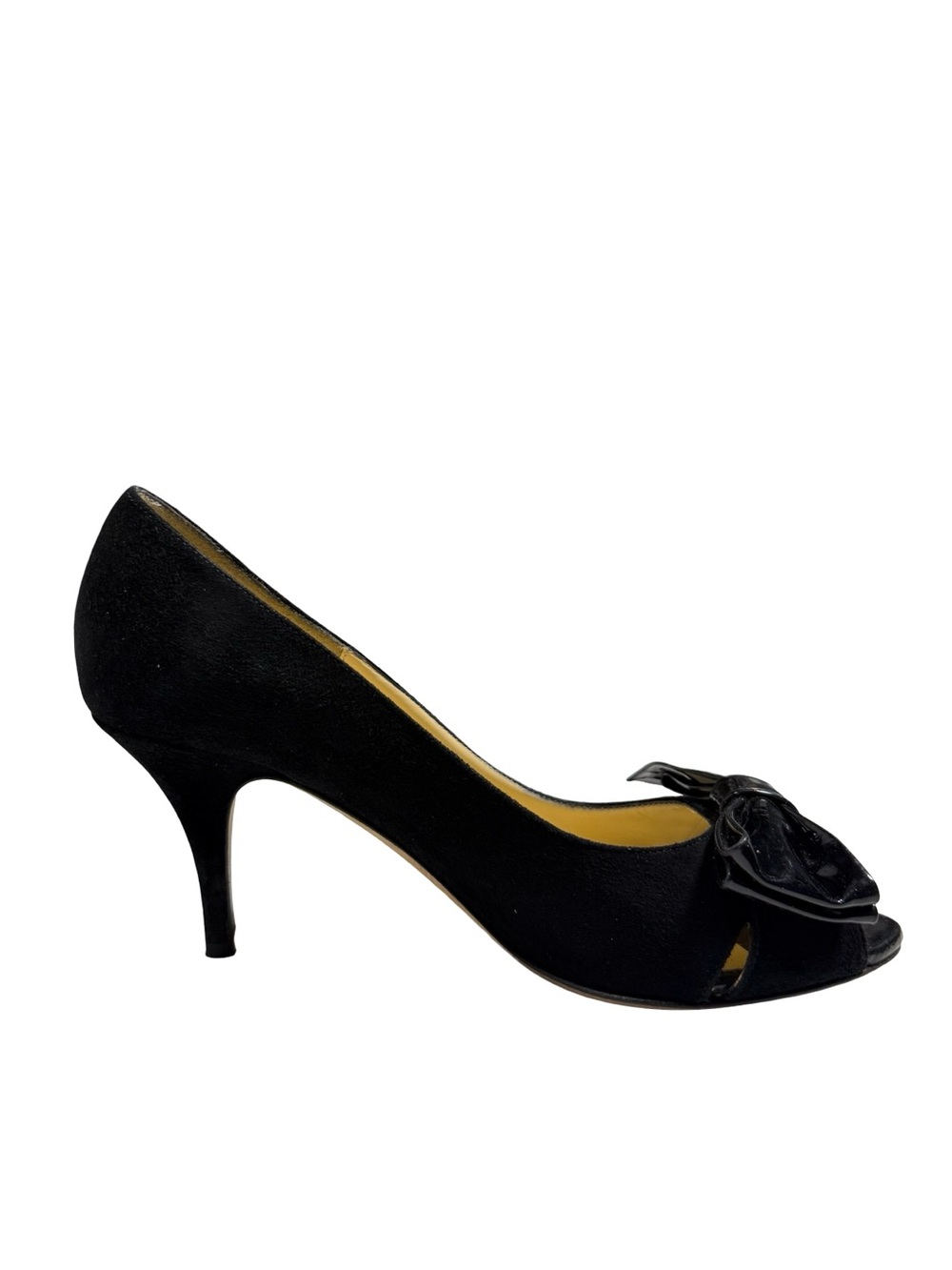 Kate Spade New York Womens 7.5 Black Suede Patent Bow Peep Toe Pumps Heels - Picture 4 of 10